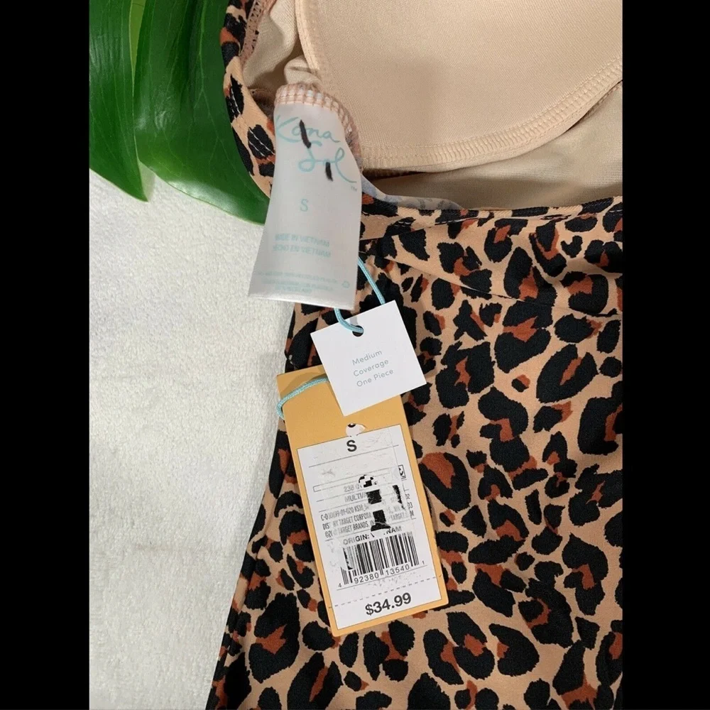 NWT Kona Sol Ring Leopard Cheetah V-Neck One Piece Swimsuit [ Small‎ ]